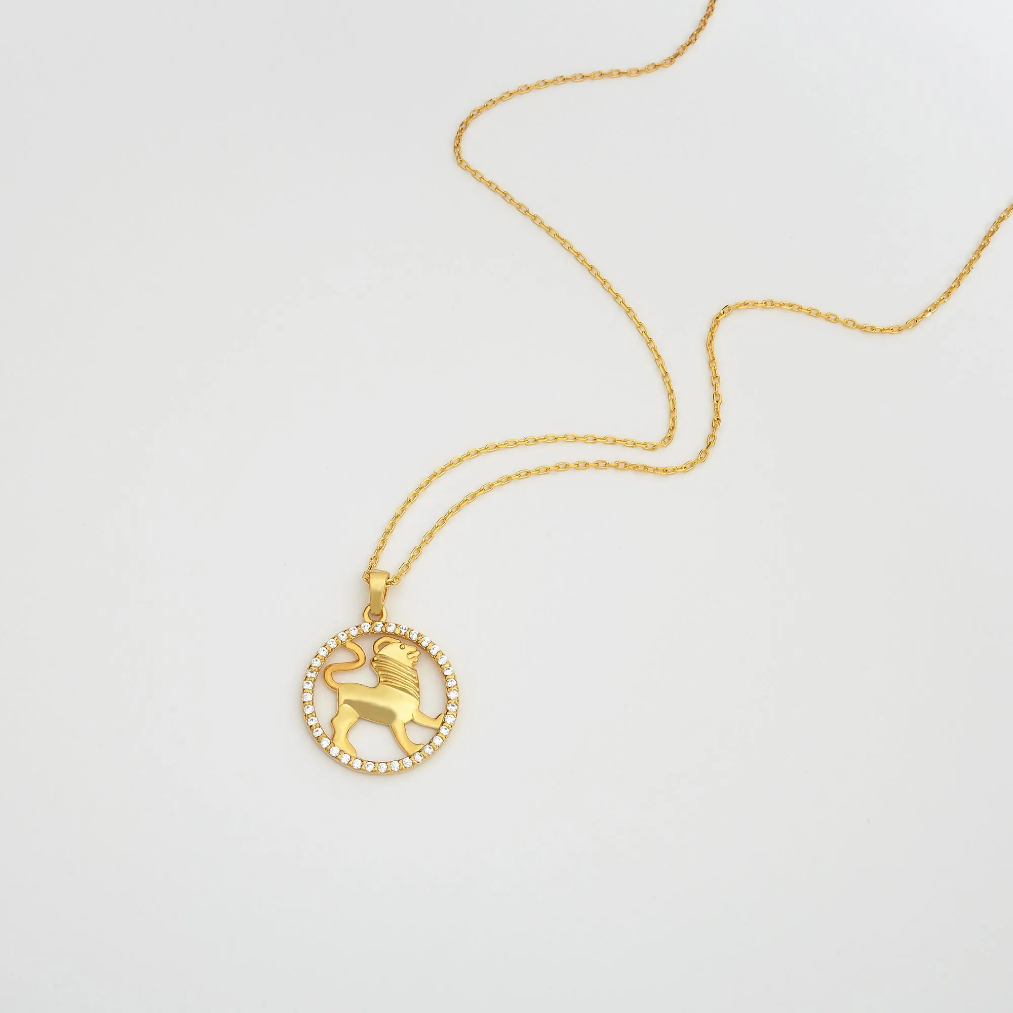 LEO Zodiac Necklace with Halo | Astrology-Inspired Gold & Silver Pendant Featuring Zircon or Diamonds