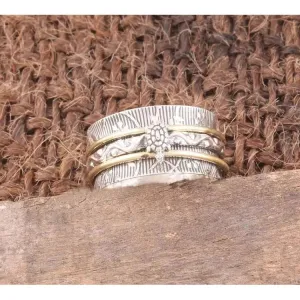 Loookus - Retro Plated Two Color Rotating Turtle Stripe Ring