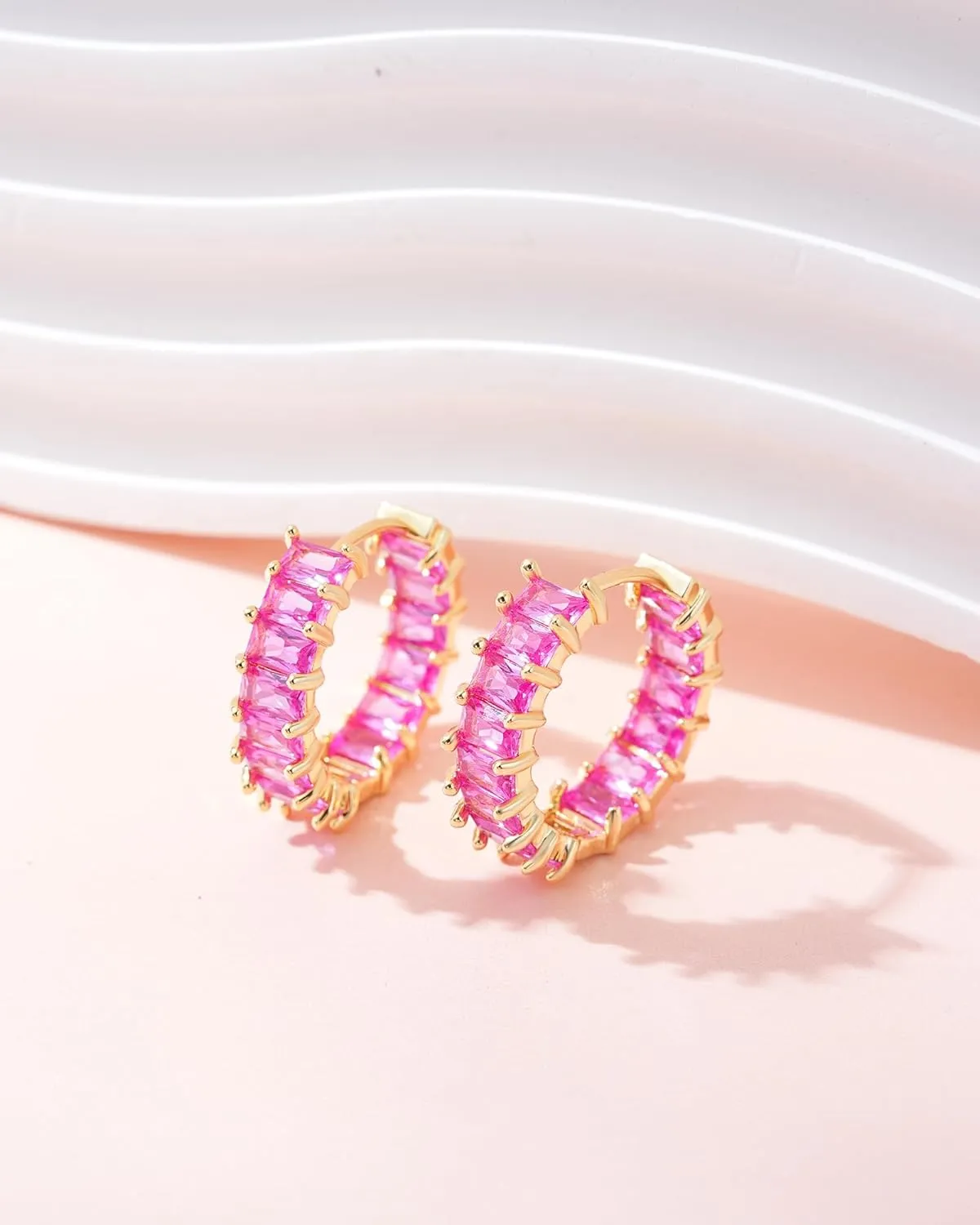 Lourny Crystal Hoop Earrings for Women, 18K Gold Plated Chunky CZ Hypoallergenic Trendy Lightweight Earring Multcolors Jewelry Gifts for Women