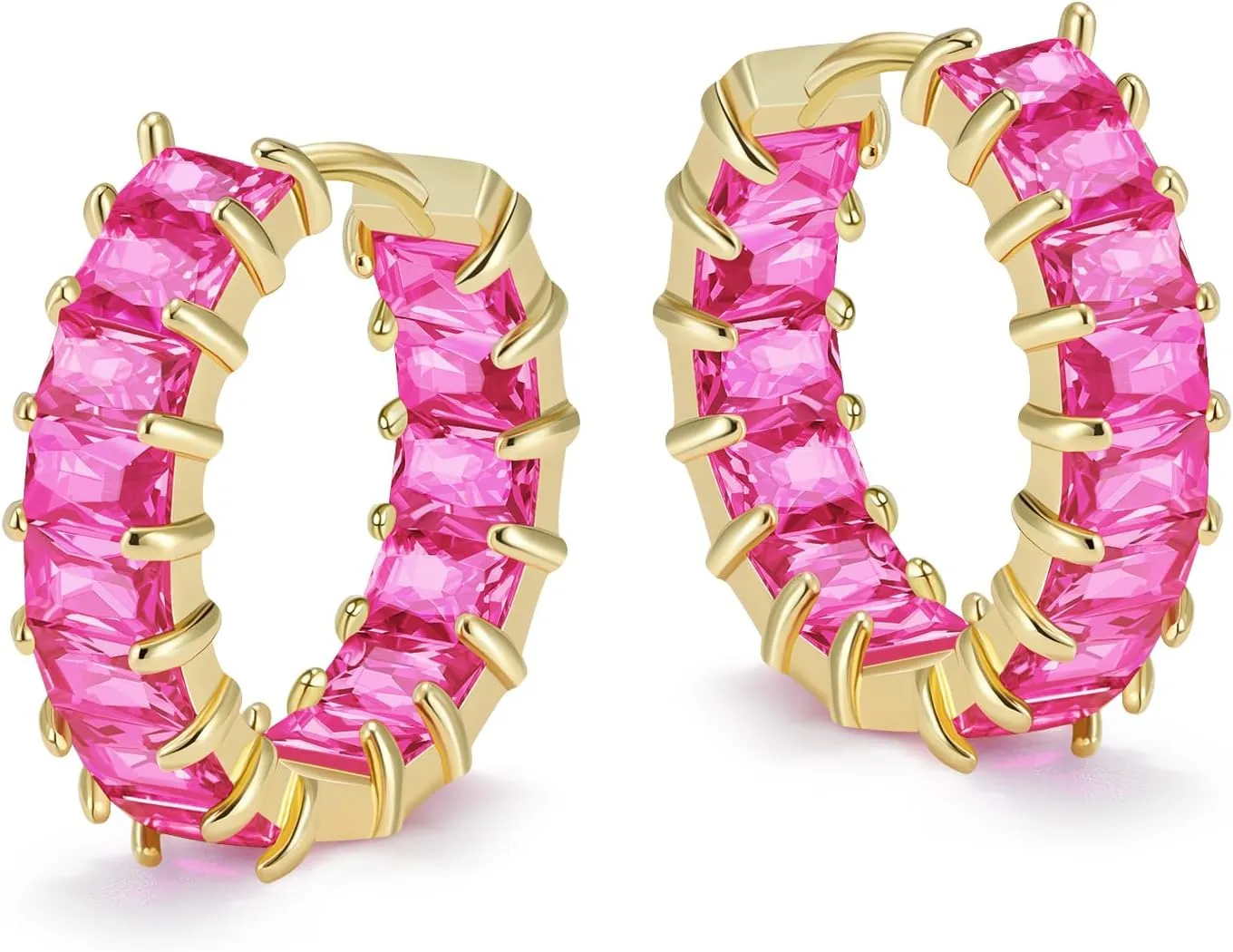 Lourny Crystal Hoop Earrings for Women, 18K Gold Plated Chunky CZ Hypoallergenic Trendy Lightweight Earring Multcolors Jewelry Gifts for Women