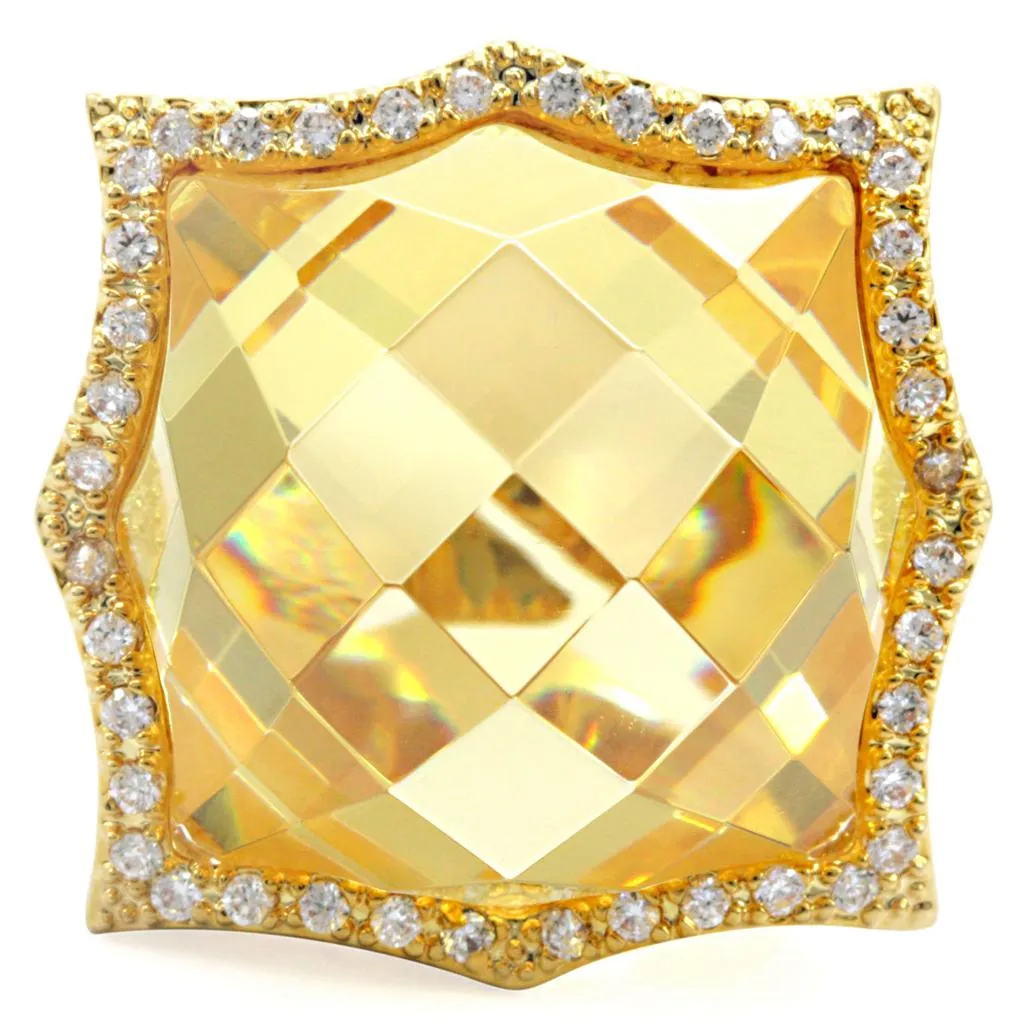 LOVCIA Citrine Yellow AAA Grade CZ Gold-Plated Brass Ring