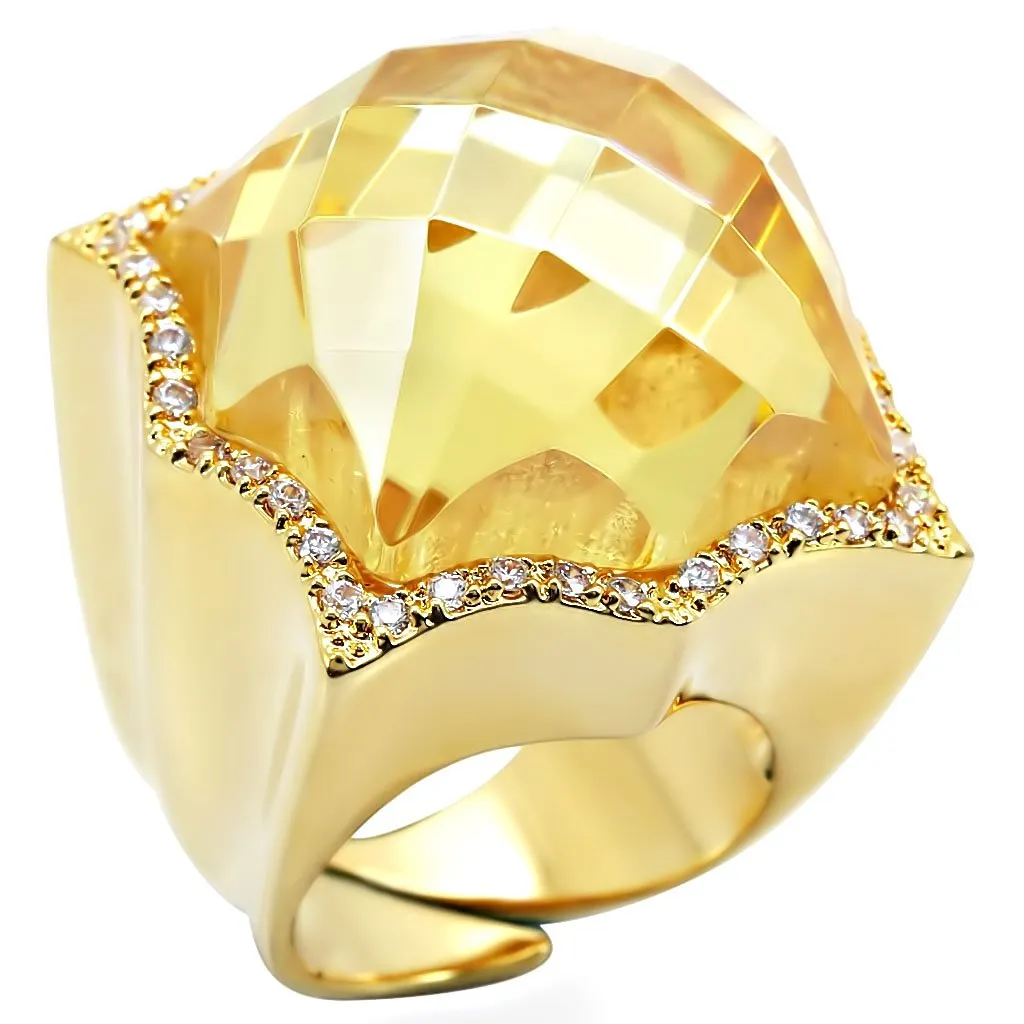 LOVCIA Citrine Yellow AAA Grade CZ Gold-Plated Brass Ring