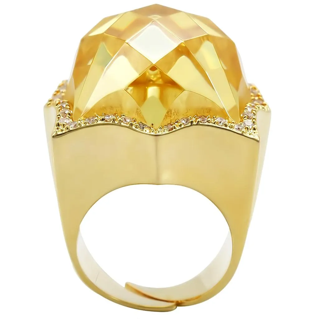 LOVCIA Citrine Yellow AAA Grade CZ Gold-Plated Brass Ring