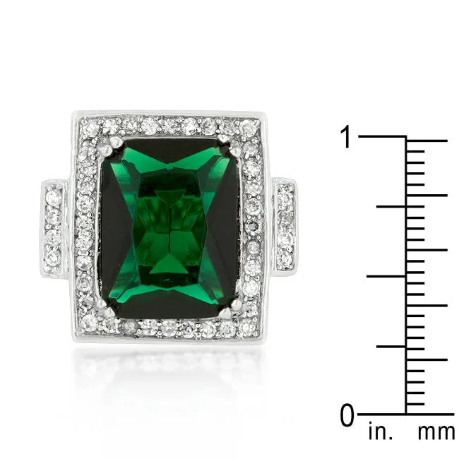 LOVCIA Elegant Emerald Cubic Zirconia Filigree Cocktail Ring