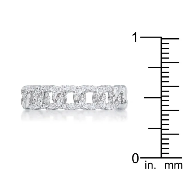 LOVCIA Elegant Rhodium-Plated Chain Ring with Sparkling CZ Stones