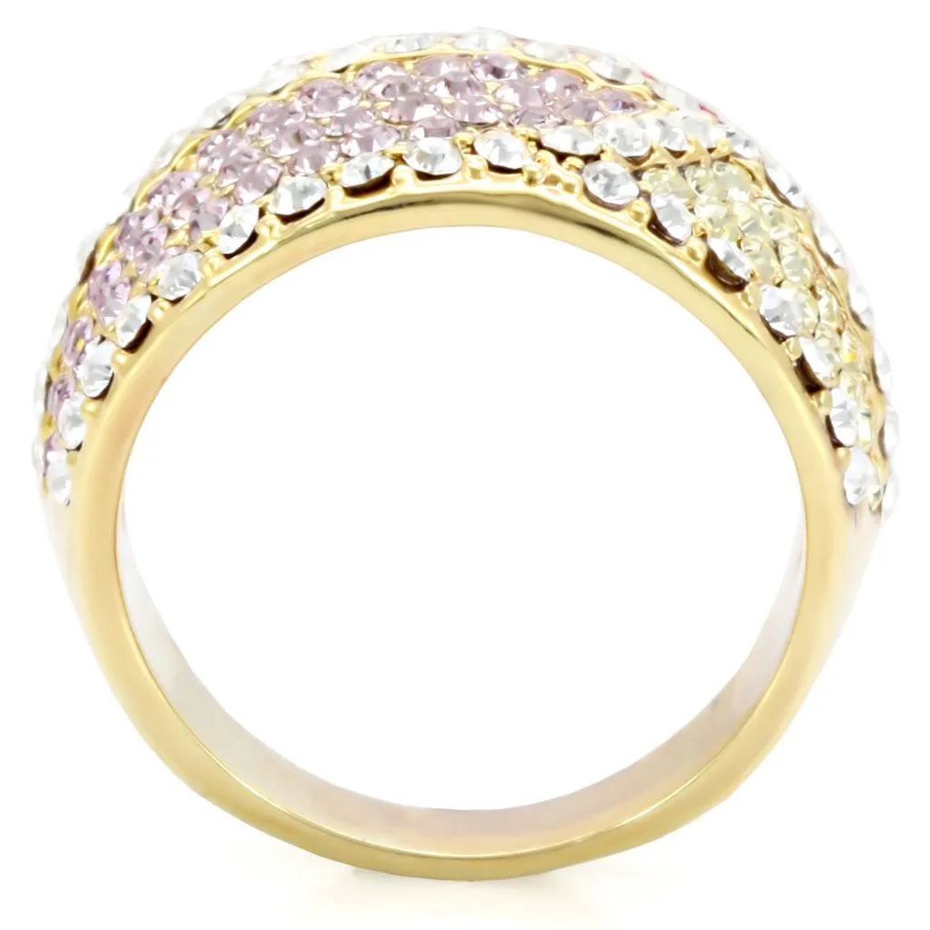 LOVCIA Multi-Color Crystal Gold Brass Ring