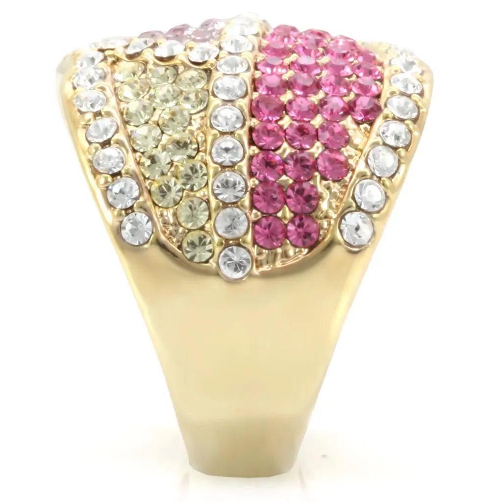 LOVCIA Multi-Color Crystal Gold Brass Ring