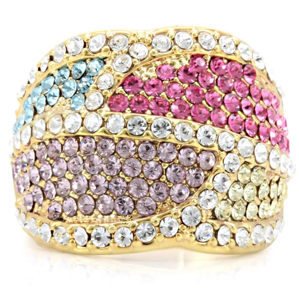 LOVCIA Multi-Color Crystal Gold Brass Ring