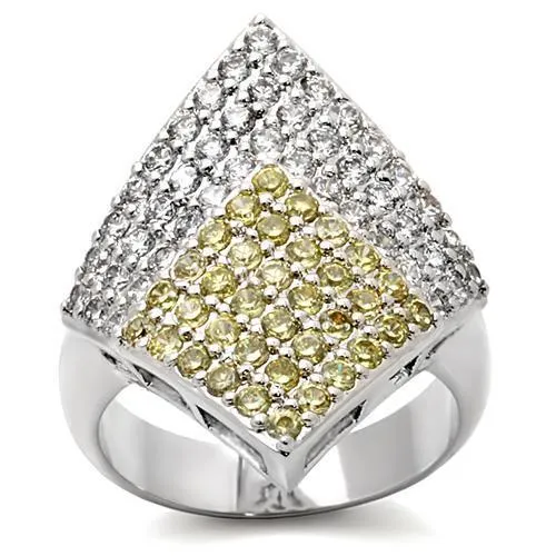 LOVCIA Rhodium Plated Brass Ring Featuring AAA Topaz-Colored CZ Stone