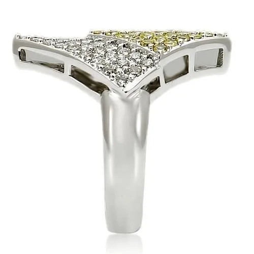 LOVCIA Rhodium Plated Brass Ring Featuring AAA Topaz-Colored CZ Stone