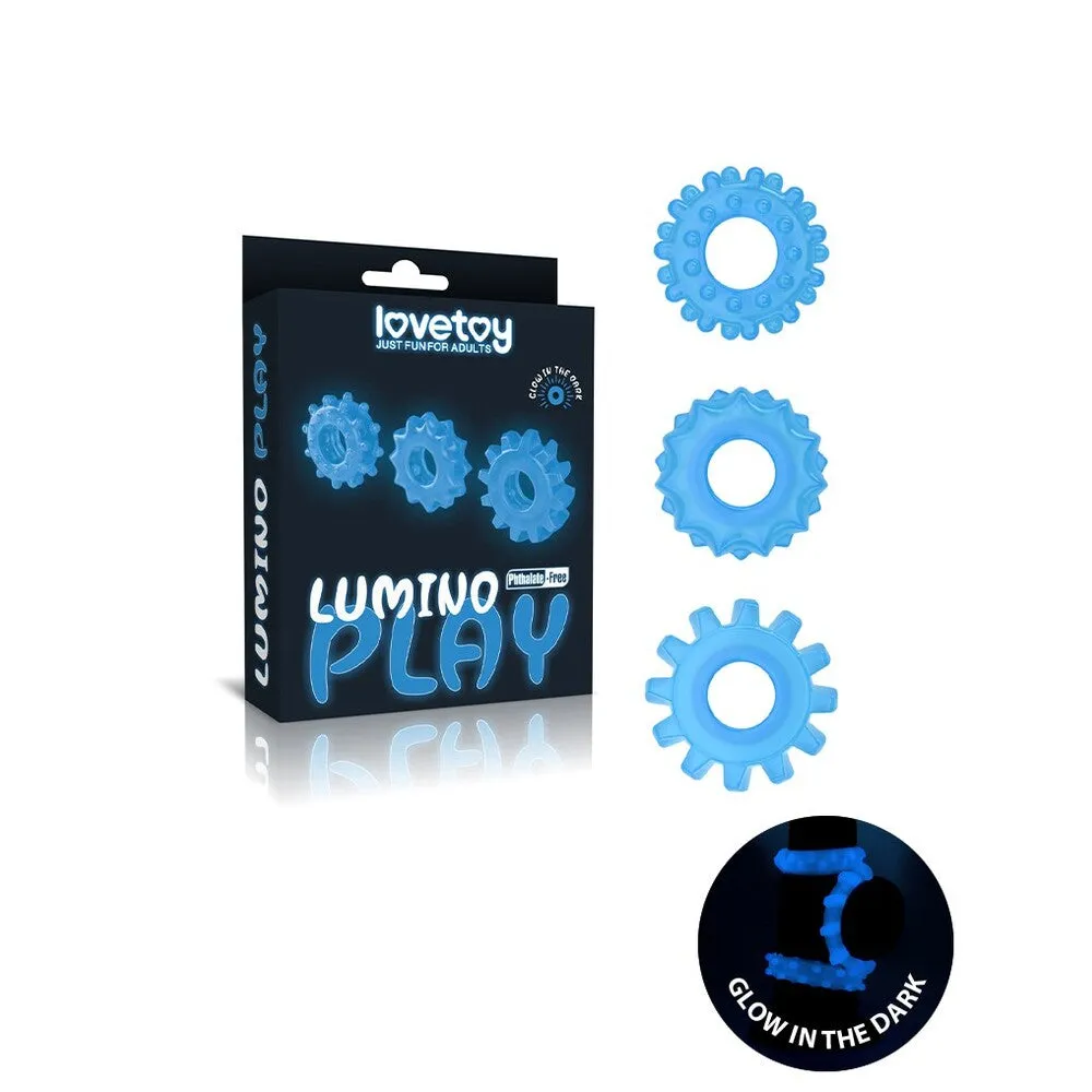 Lovetoy Lumino Play Glow-In-The-Dark Cock Ring Set Blue 3 Pieces