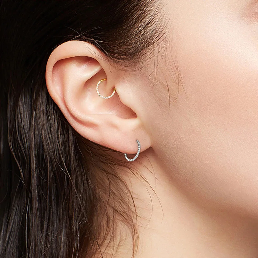 Luxe Titanium Hoop Rings with Opulent CZ Stones
