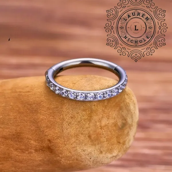 Luxe Titanium Hoop Rings with Opulent CZ Stones