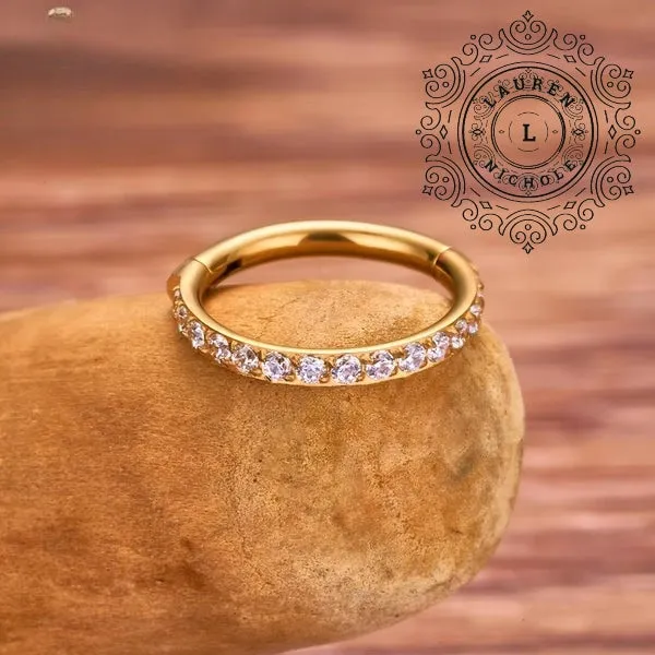Luxe Titanium Hoop Rings with Opulent CZ Stones