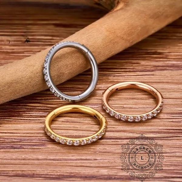 Luxe Titanium Hoop Rings with Opulent CZ Stones