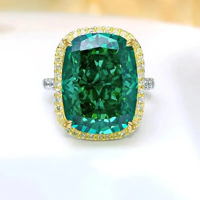 Luxury Ring set with Radiant Crushed Ice cut, High Quality AAAAA High Carbon Diamonds, Versatile Silver Fine Ring