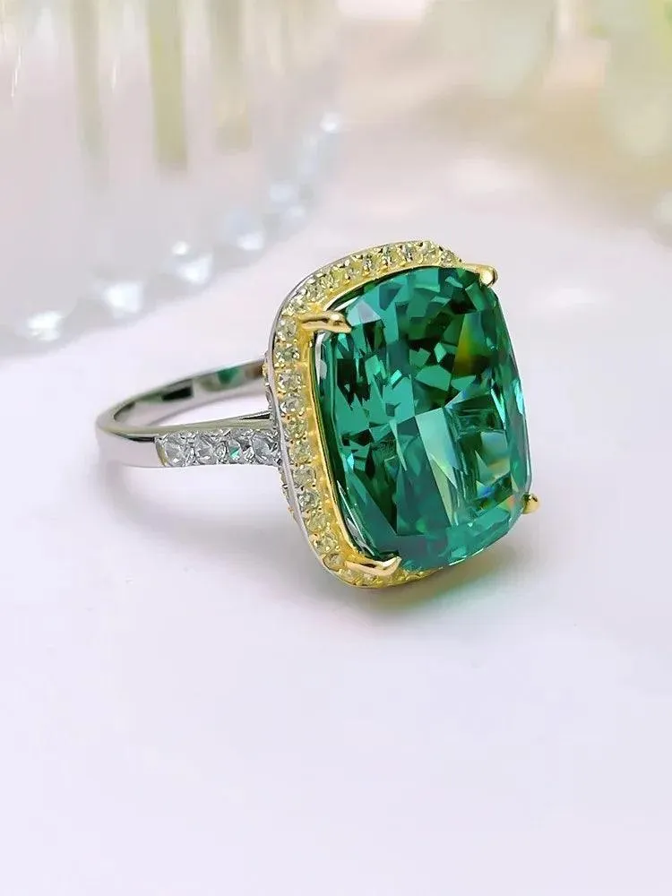 Luxury Ring set with Radiant Crushed Ice cut, High Quality AAAAA High Carbon Diamonds, Versatile Silver Fine Ring