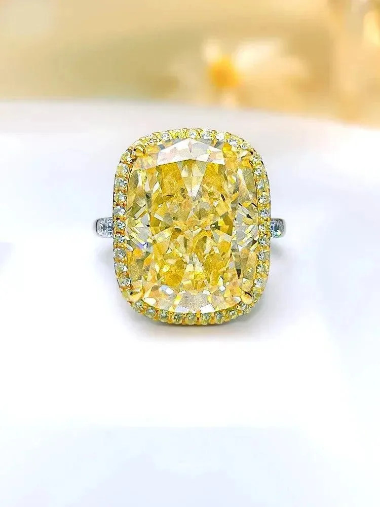 Luxury Ring set with Radiant Crushed Ice cut, High Quality AAAAA High Carbon Diamonds, Versatile Silver Fine Ring