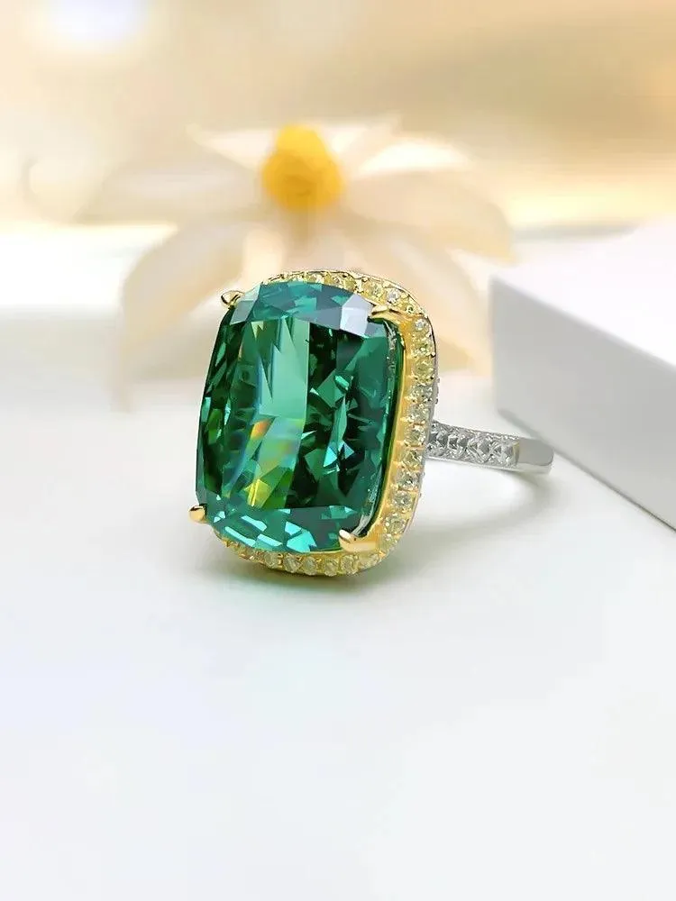 Luxury Ring set with Radiant Crushed Ice cut, High Quality AAAAA High Carbon Diamonds, Versatile Silver Fine Ring