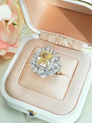 Luxury Yellow Lab Created Gemstone Ring Inlaid with High Quality AAAAA High Carbon Diamonds Versatile Design Jewellery