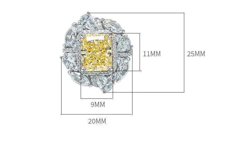 Luxury Yellow Lab Created Gemstone Ring Inlaid with High Quality AAAAA High Carbon Diamonds Versatile Design Jewellery