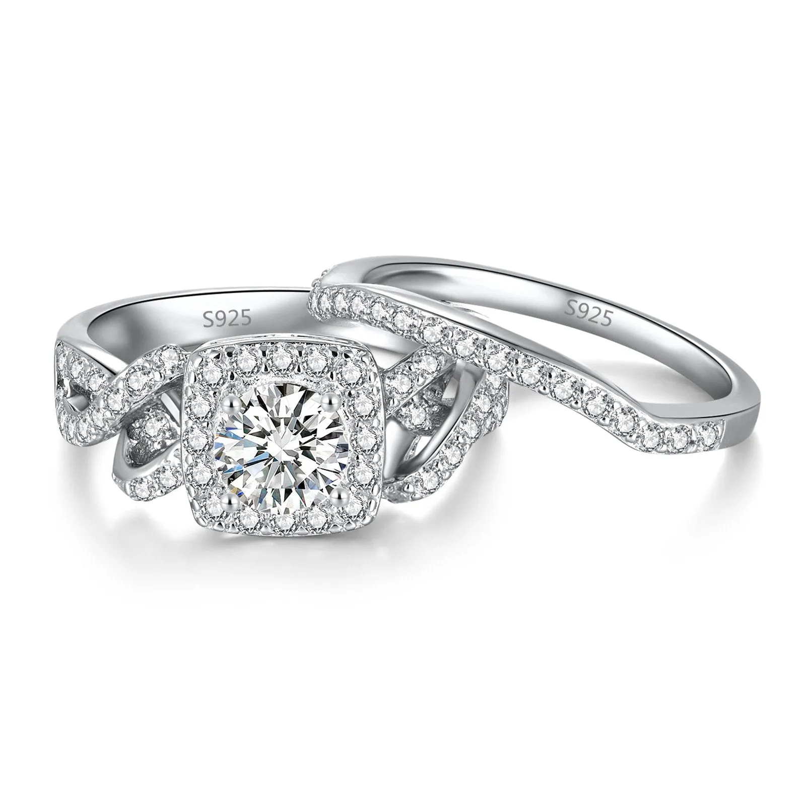 MABELLA Infinity Wedding Rings Set for Women 925 Sterling Silver Cubic Zirconia Round Cut Halo CZ Eternity Engagement Bridal Set Gifts for Her