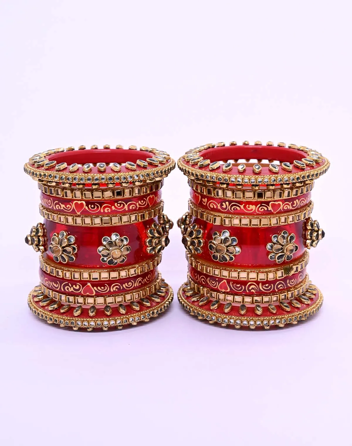 Malti Maroon Plastic Kada's With Kundan And Stone Work Punjabi Chura