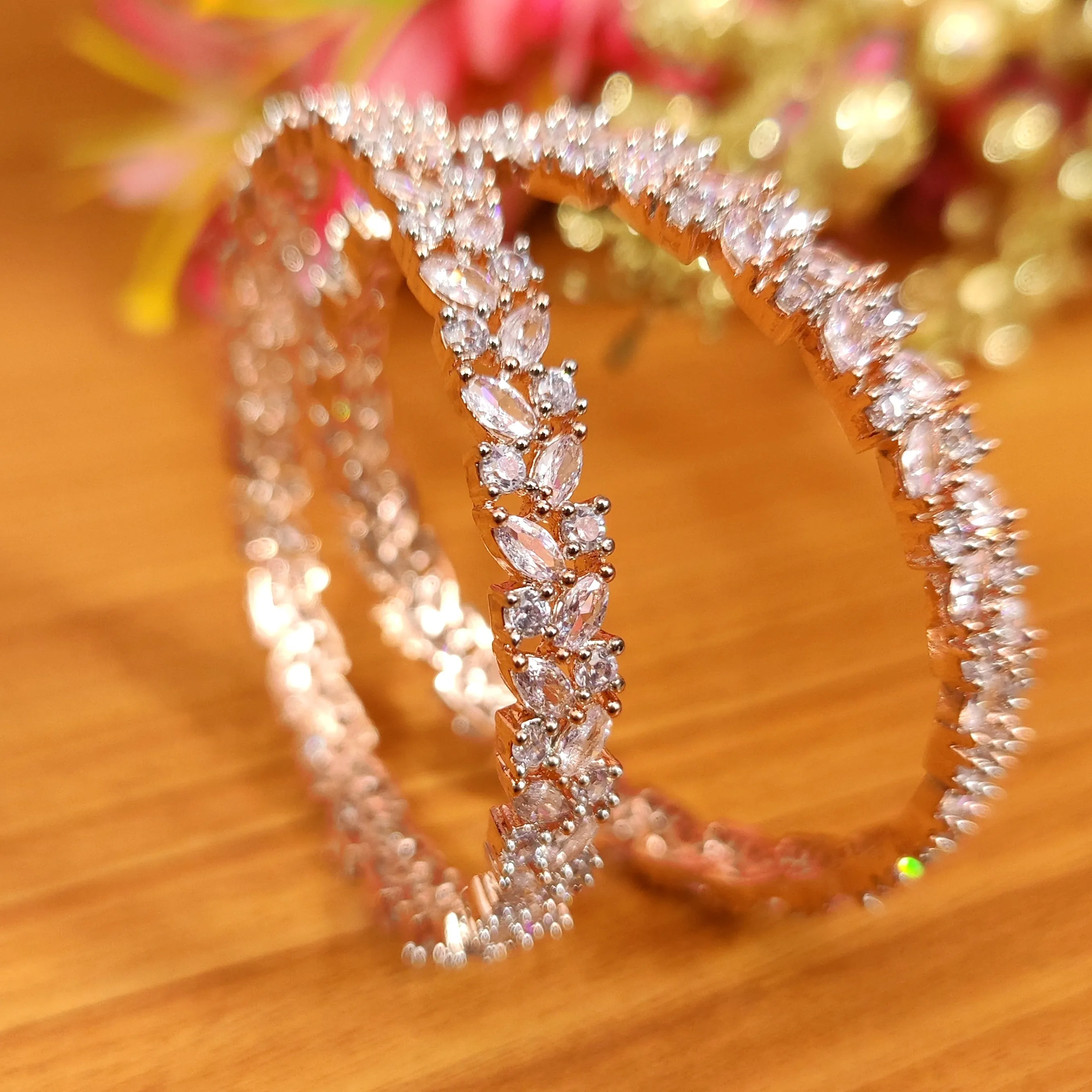 MARQUESE CZ DIAMOND LOOK GOLD PLATED BANGLES