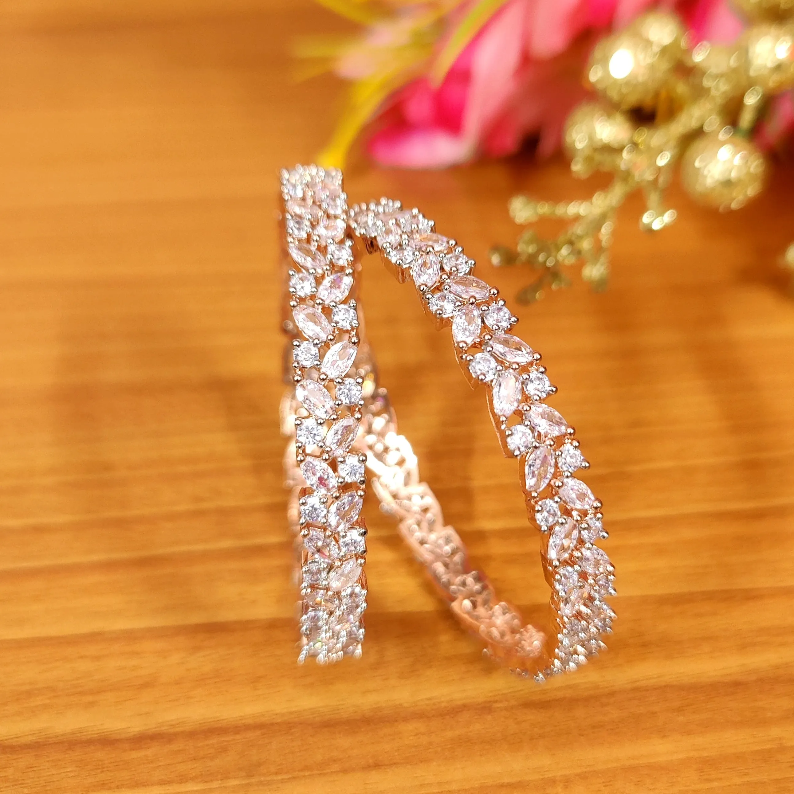 MARQUESE CZ DIAMOND LOOK GOLD PLATED BANGLES