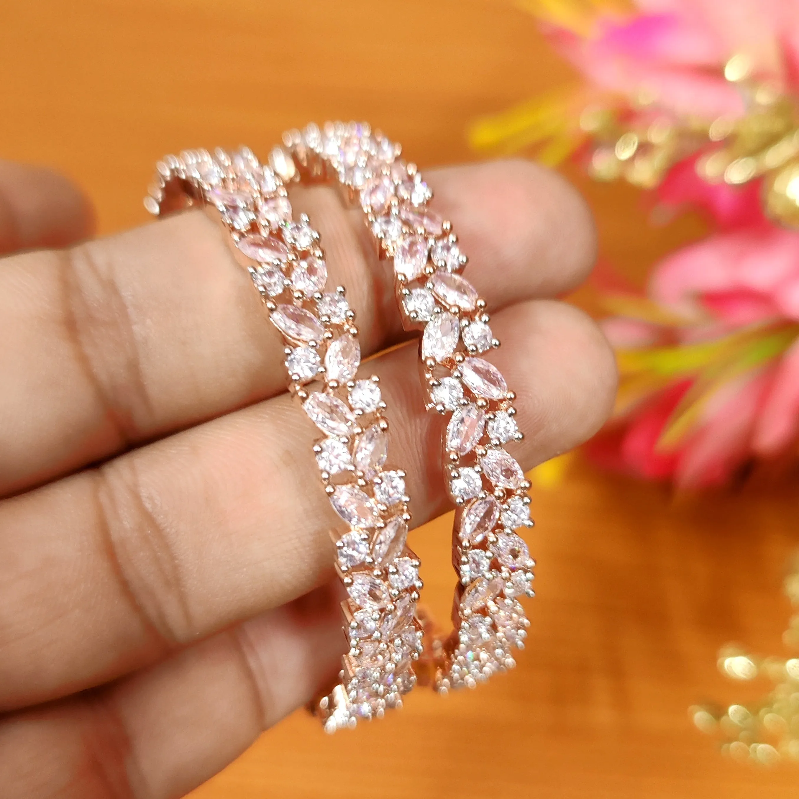 MARQUESE CZ DIAMOND LOOK GOLD PLATED BANGLES