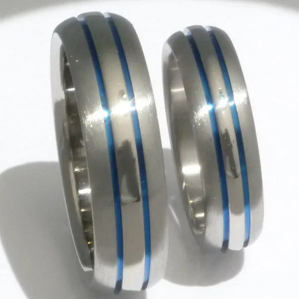 Matching Blue Titanium Ring Set stb4