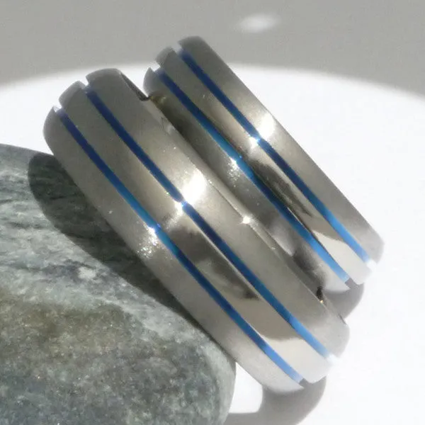 Matching Blue Titanium Ring Set stb4