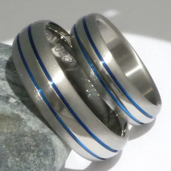 Matching Blue Titanium Ring Set stb4