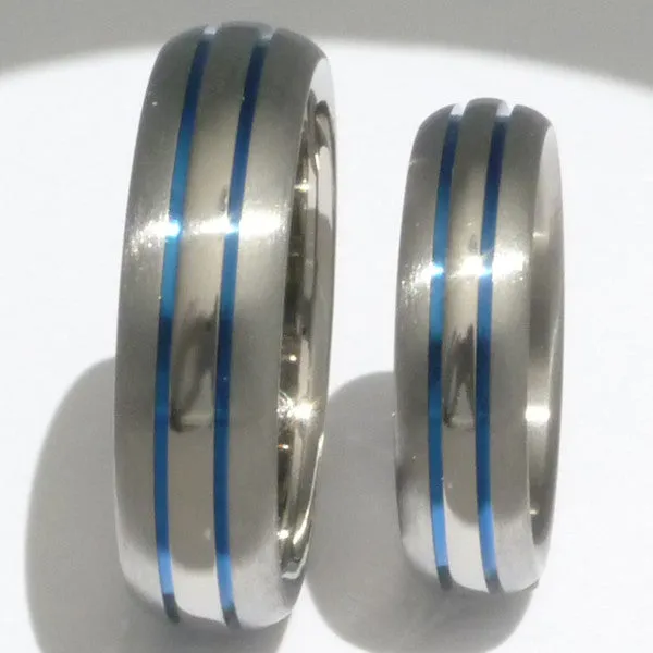 Matching Blue Titanium Ring Set stb4
