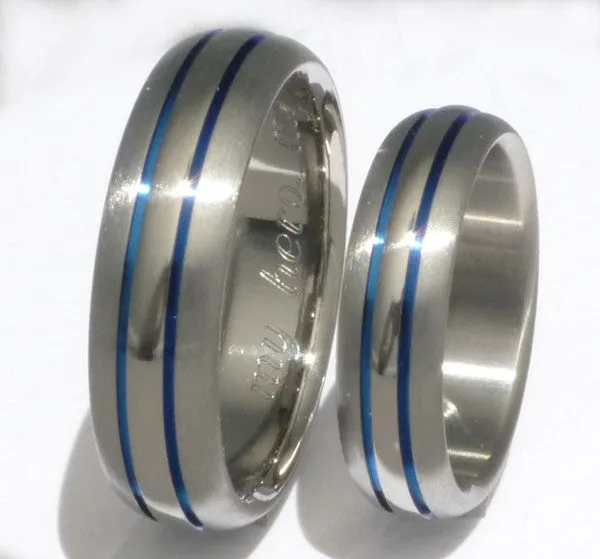 Matching Blue Titanium Ring Set stb4