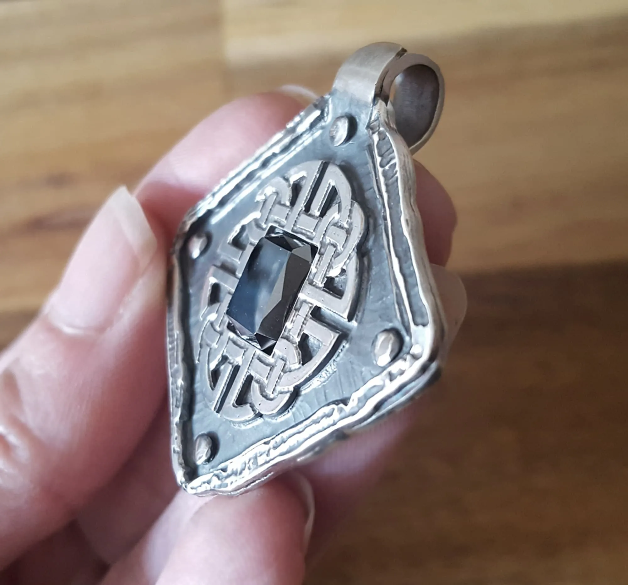 Mens Shield Celtic Knot Necklace, Handmade Solid Silver