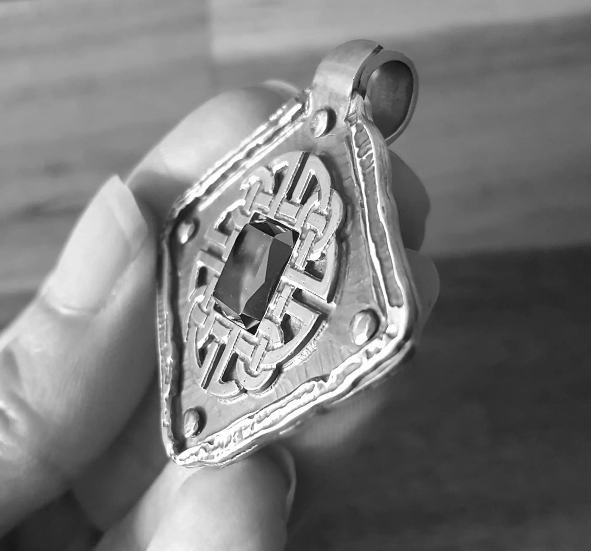 Mens Shield Celtic Knot Necklace, Handmade Solid Silver