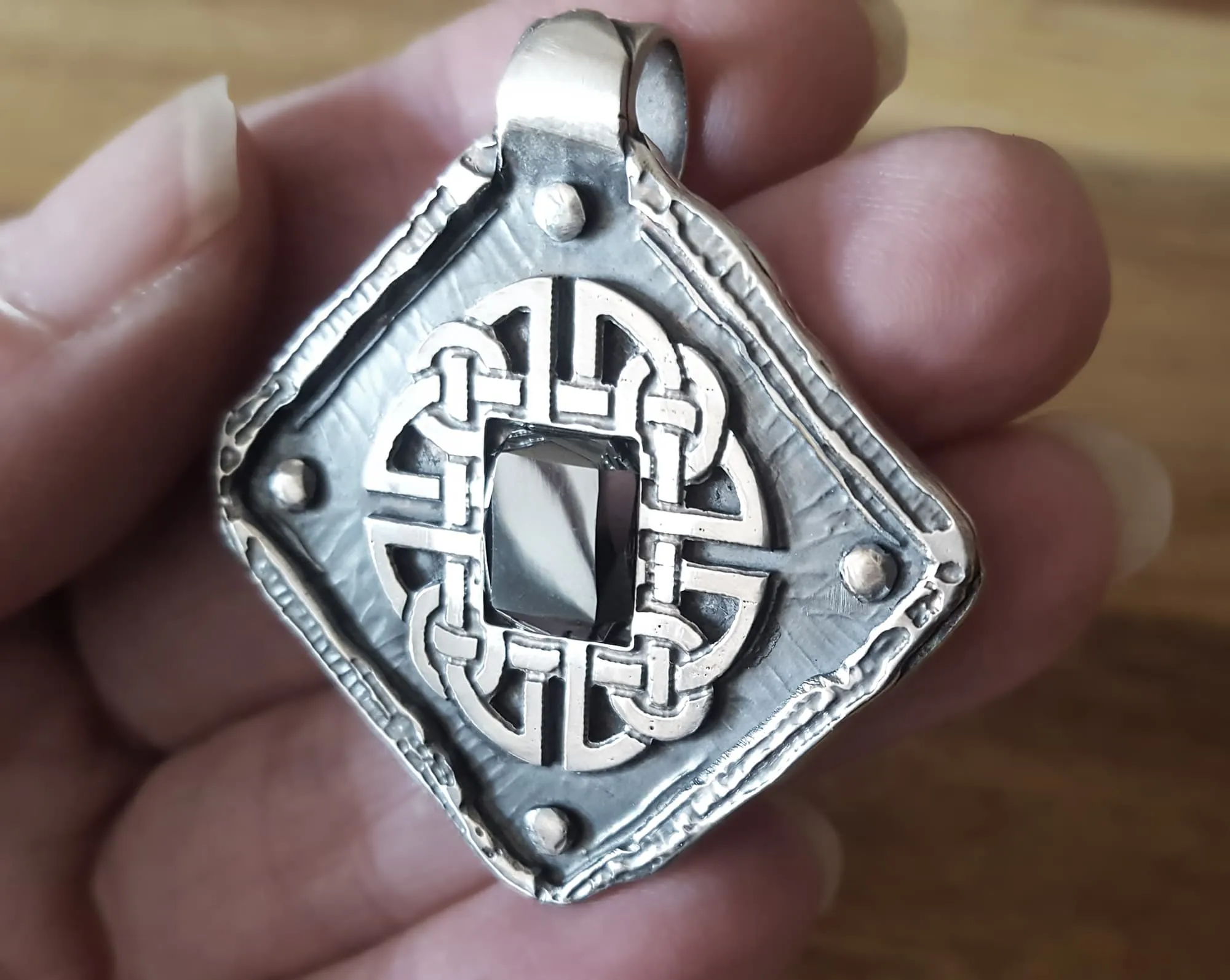 Mens Shield Celtic Knot Necklace, Handmade Solid Silver
