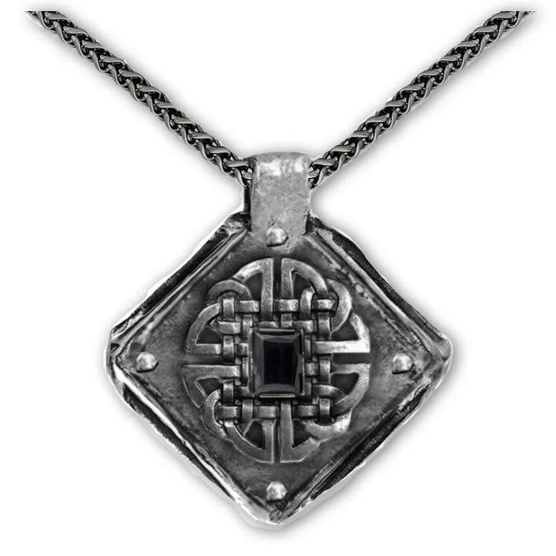 Mens Shield Celtic Knot Necklace, Handmade Solid Silver
