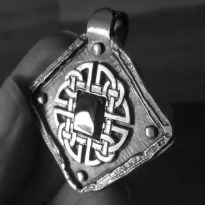 Mens Shield Celtic Knot Necklace, Handmade Solid Silver