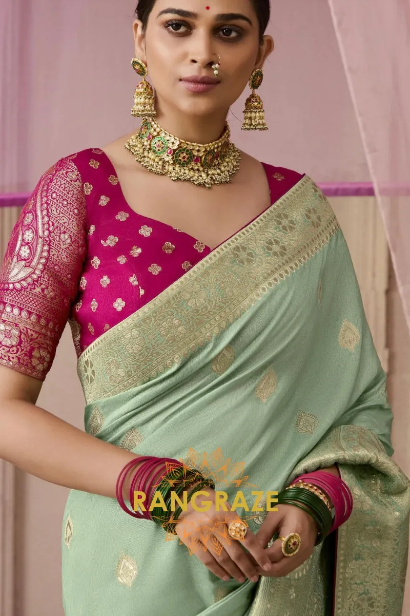 Mint Rose: Designer Banarasi Silk Saree