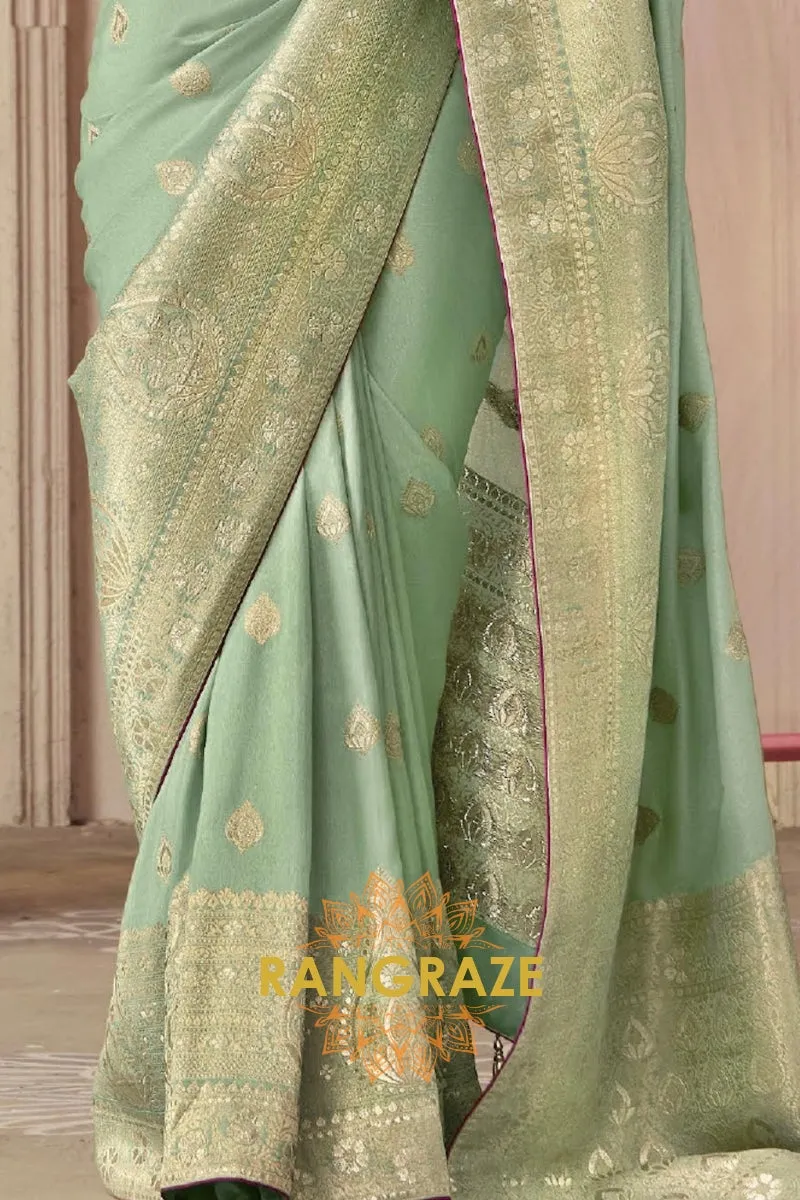 Mint Rose: Designer Banarasi Silk Saree