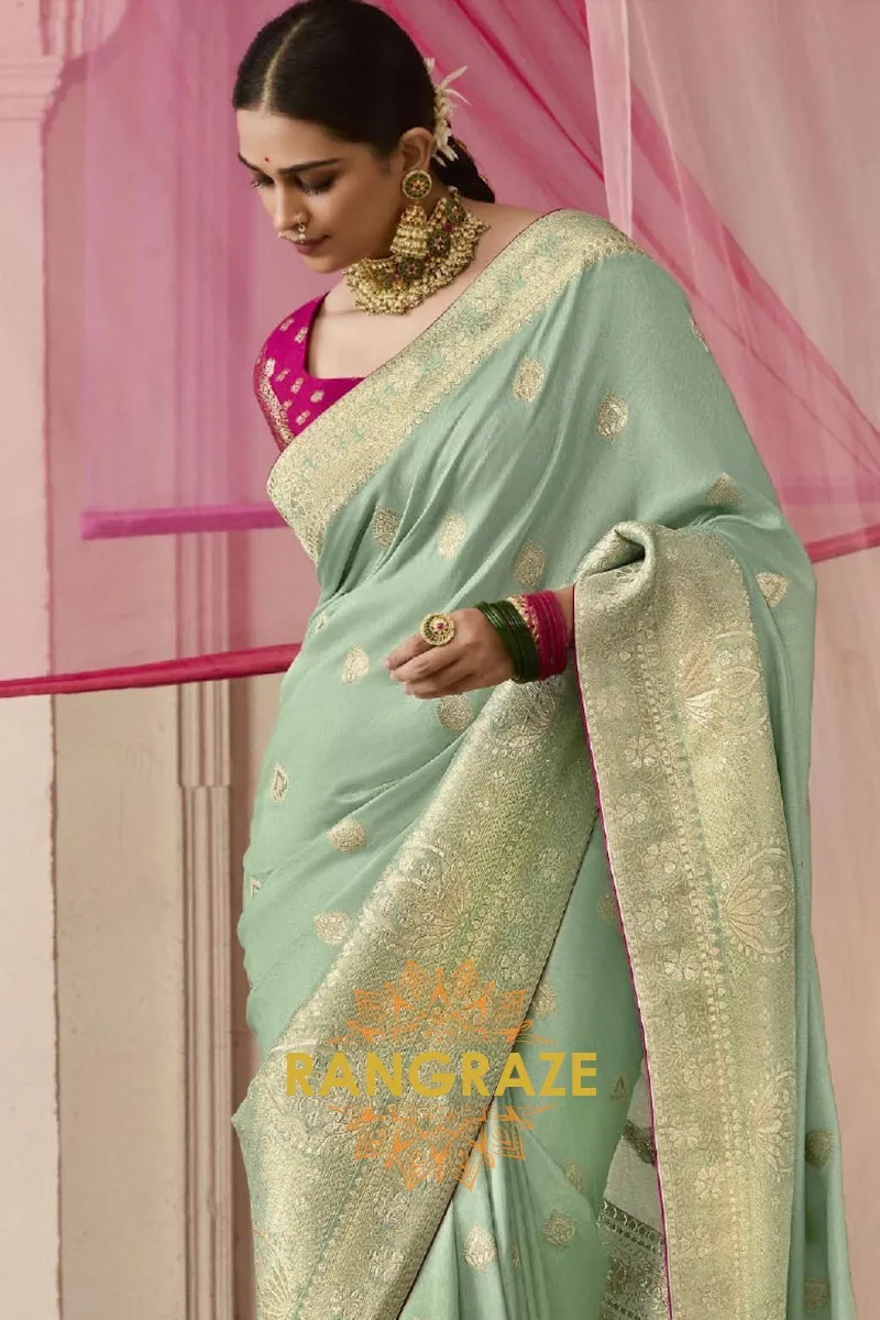 Mint Rose: Designer Banarasi Silk Saree