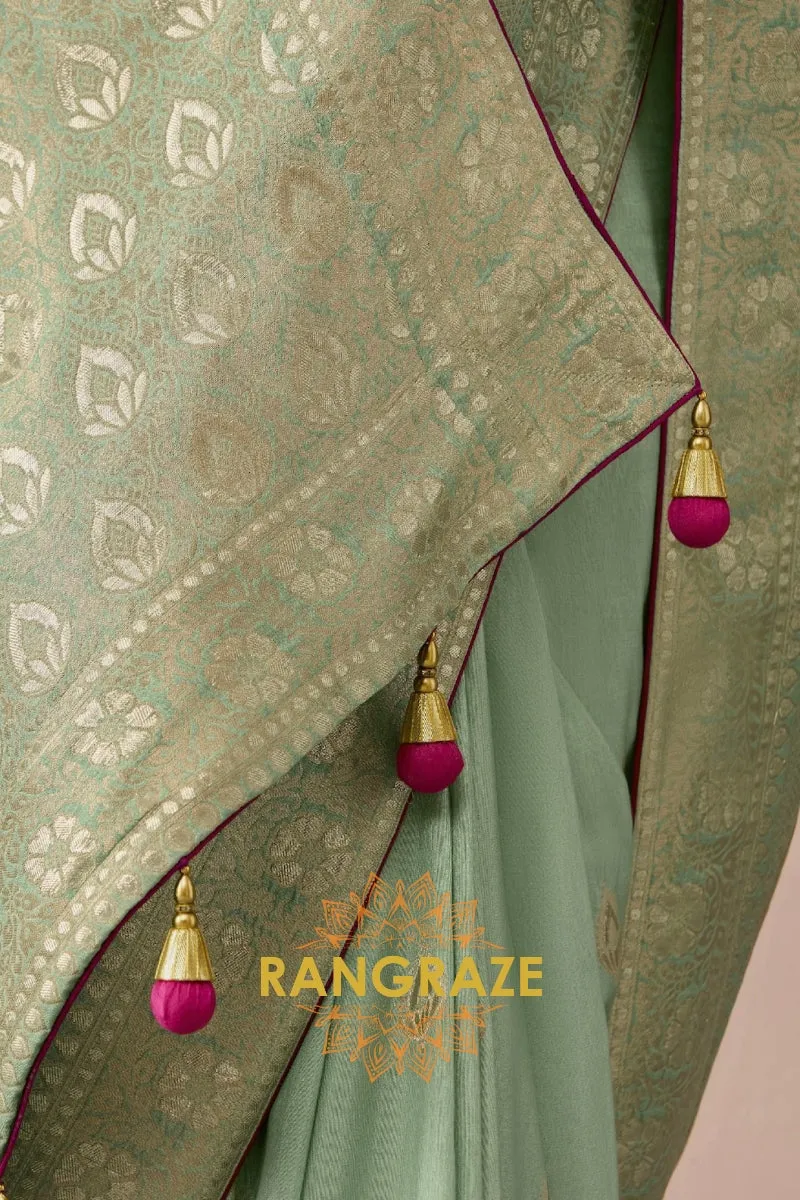 Mint Rose: Designer Banarasi Silk Saree