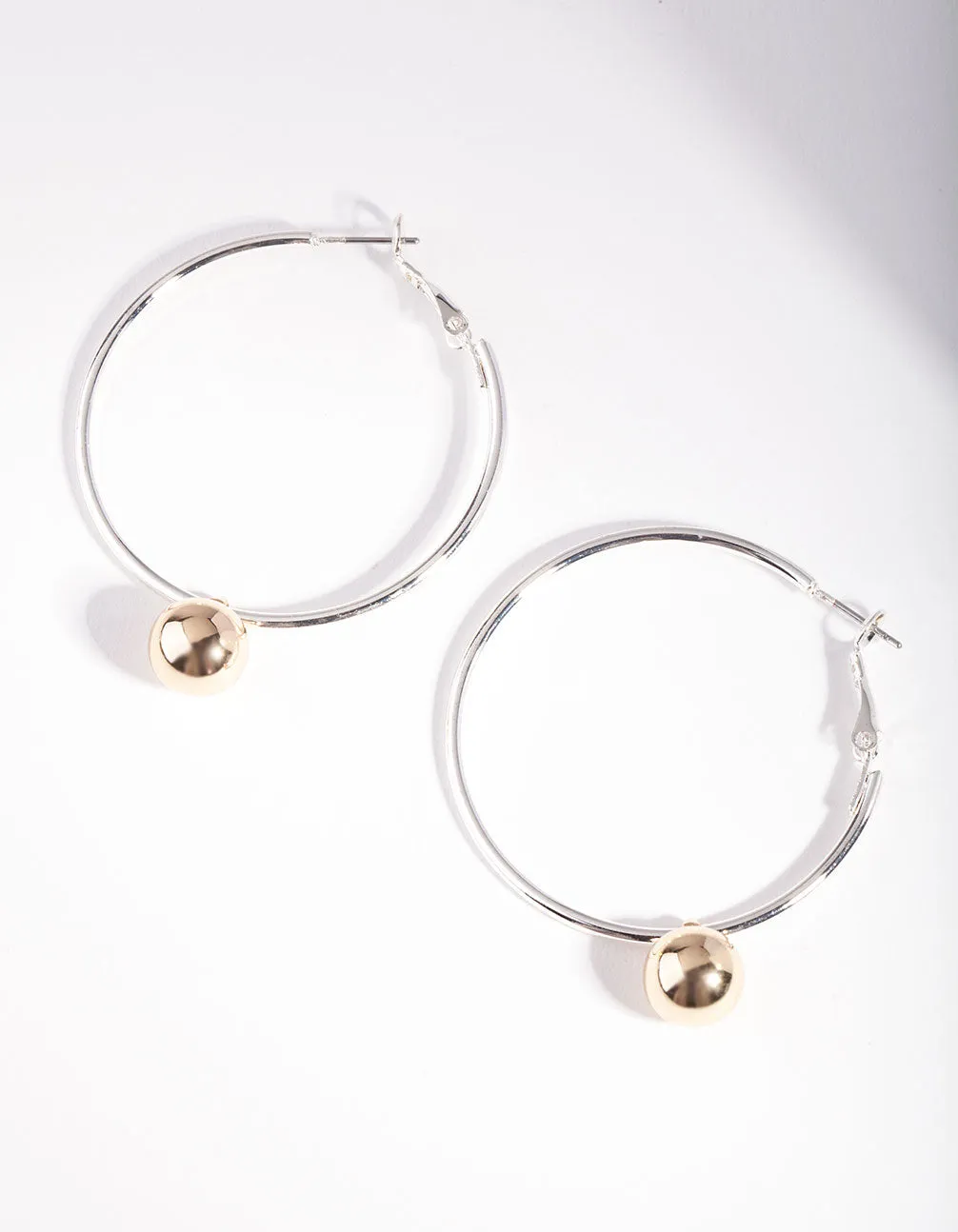 Mixed Metal Simple Ball Hoop Earrings
