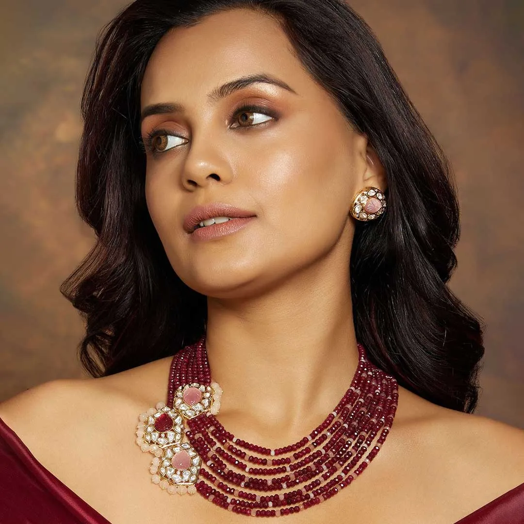 Multi Colour Broach Necklace Set - MRJBR23NS 20