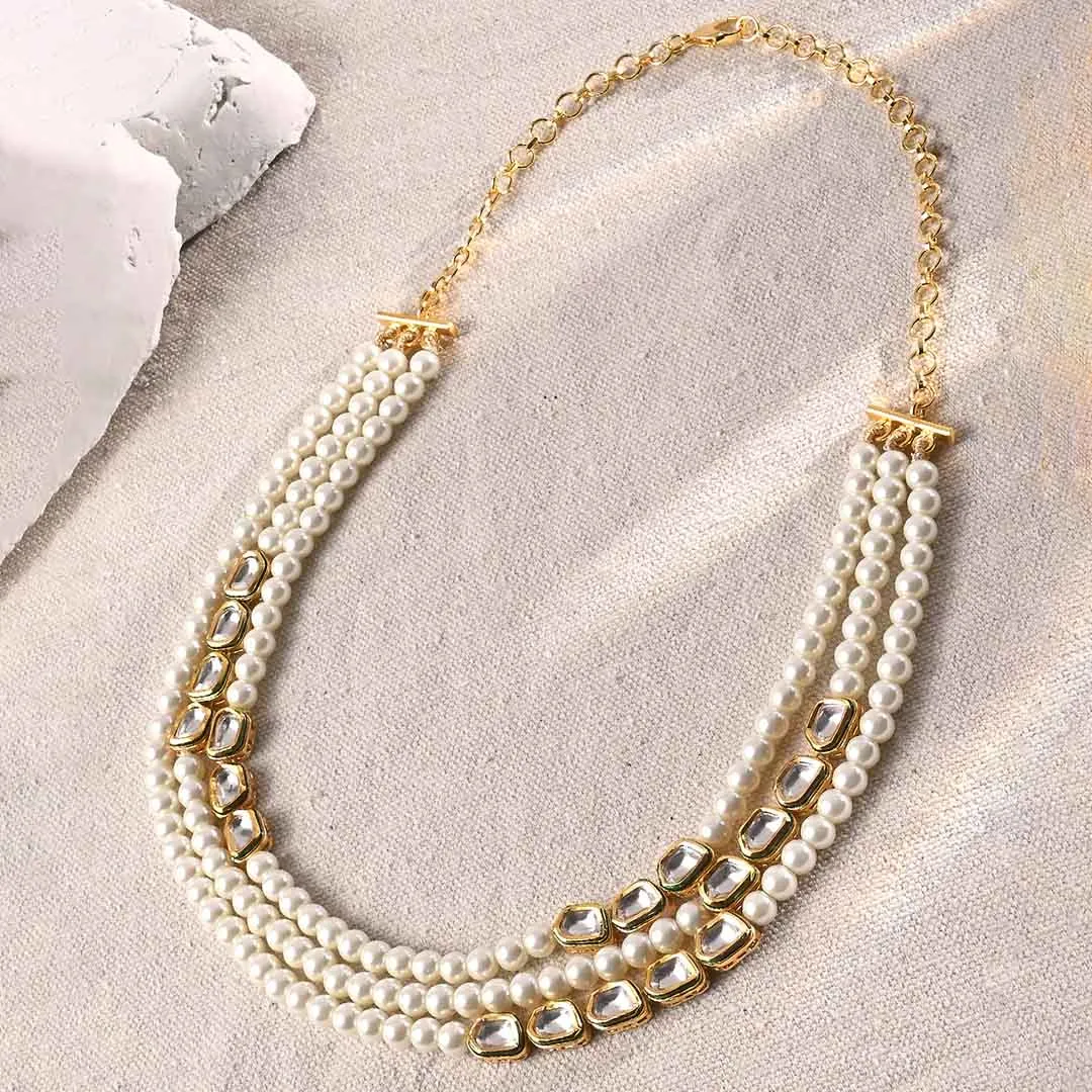 Multi Layered Pearl Polki Necklace - JUJBR23N34