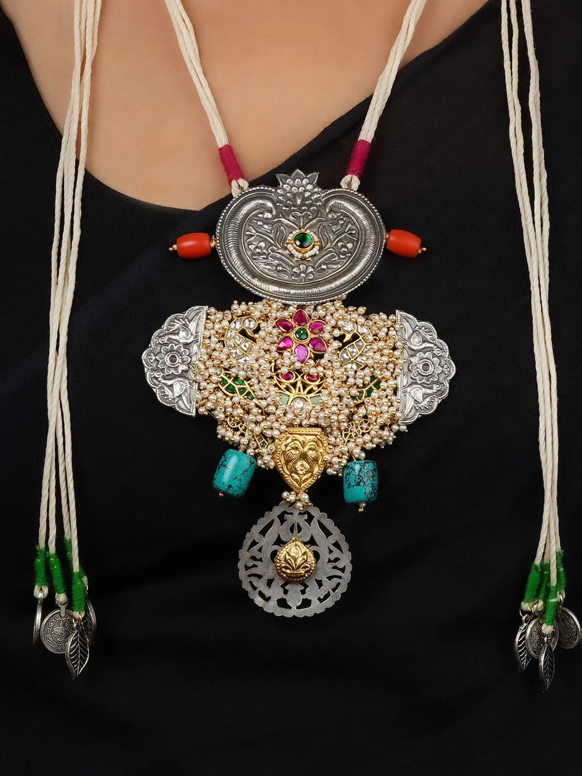 Multicolor Dual Tone Mishr Tribal Necklace - MR-N69M