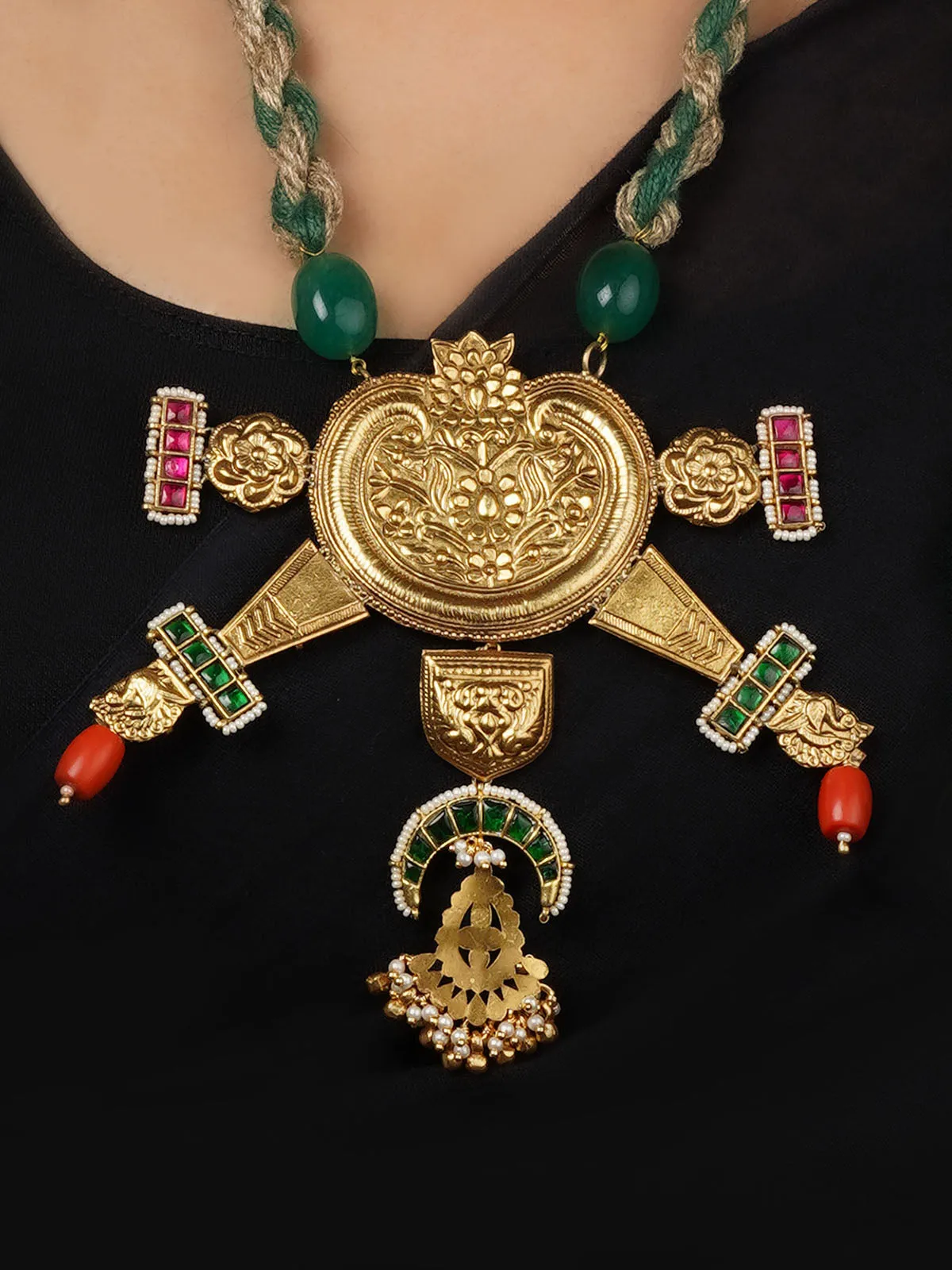 Multicolor Gold Plated Mishr Tribal Necklace - MR-N79M