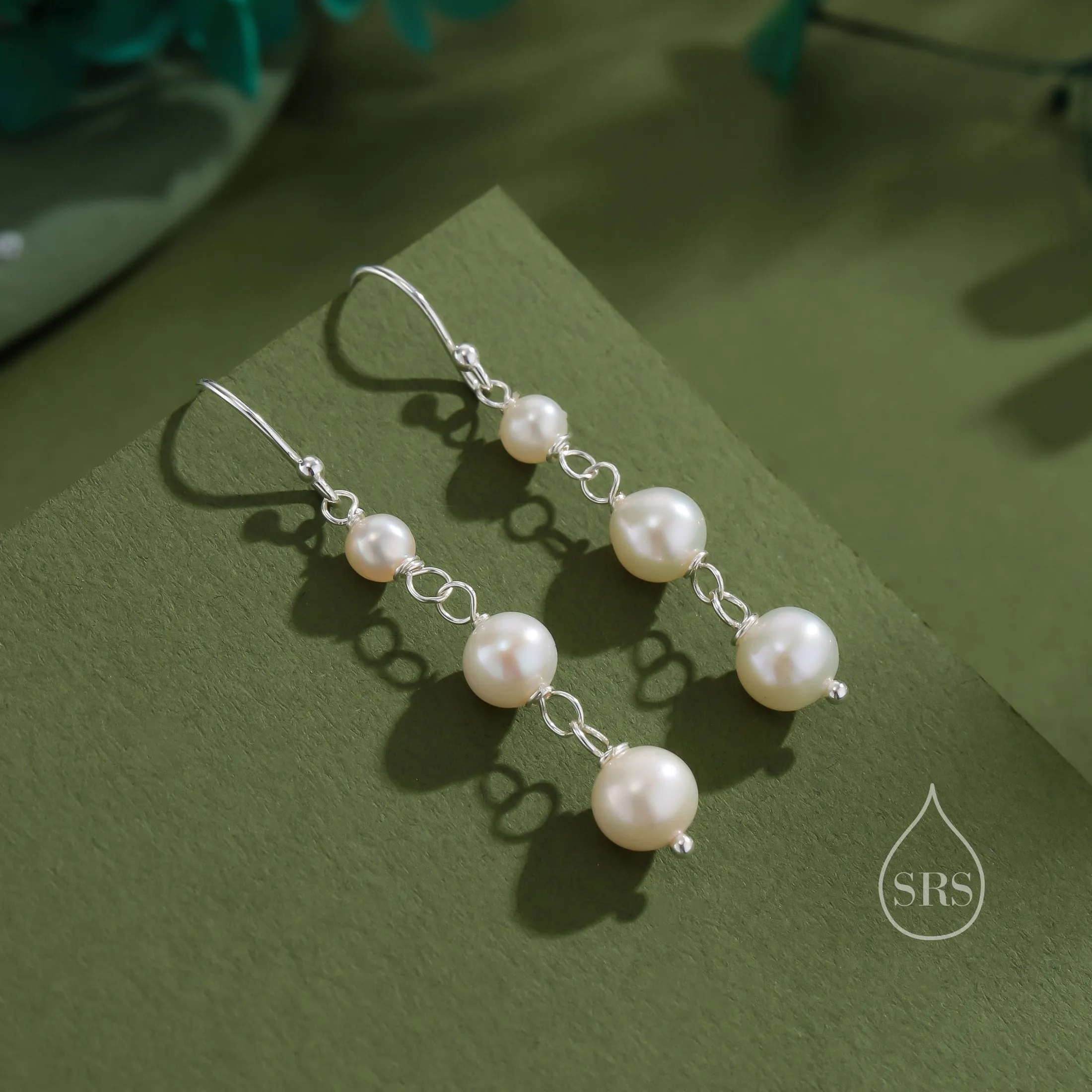 Natural Pearl Trio Drop Hook Earrings in Sterling Silver, Silver or Gold, Irregular Shape Pearl Drop Earrings, Natural Freshwater Pearls